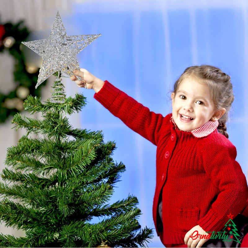 Ornativity Silver Star Tree Topper - Christmas Silver Glitter Sparkle Star Ornament Holiday Decor Top Toppers Xmas Decoration 9" - Image 2